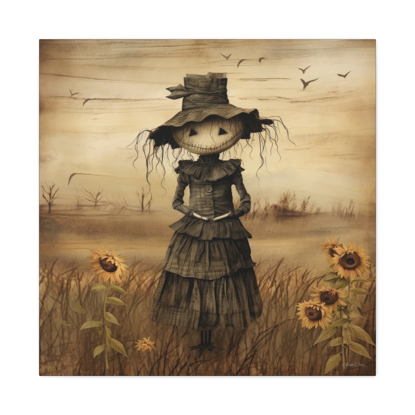 Halloween Scarecrow Canvas, Spooky Fall Decor, Autumn Wall Art, Trick or Treat Decoration, Scary Halloween Artwork, Pumpkin and Crow Design