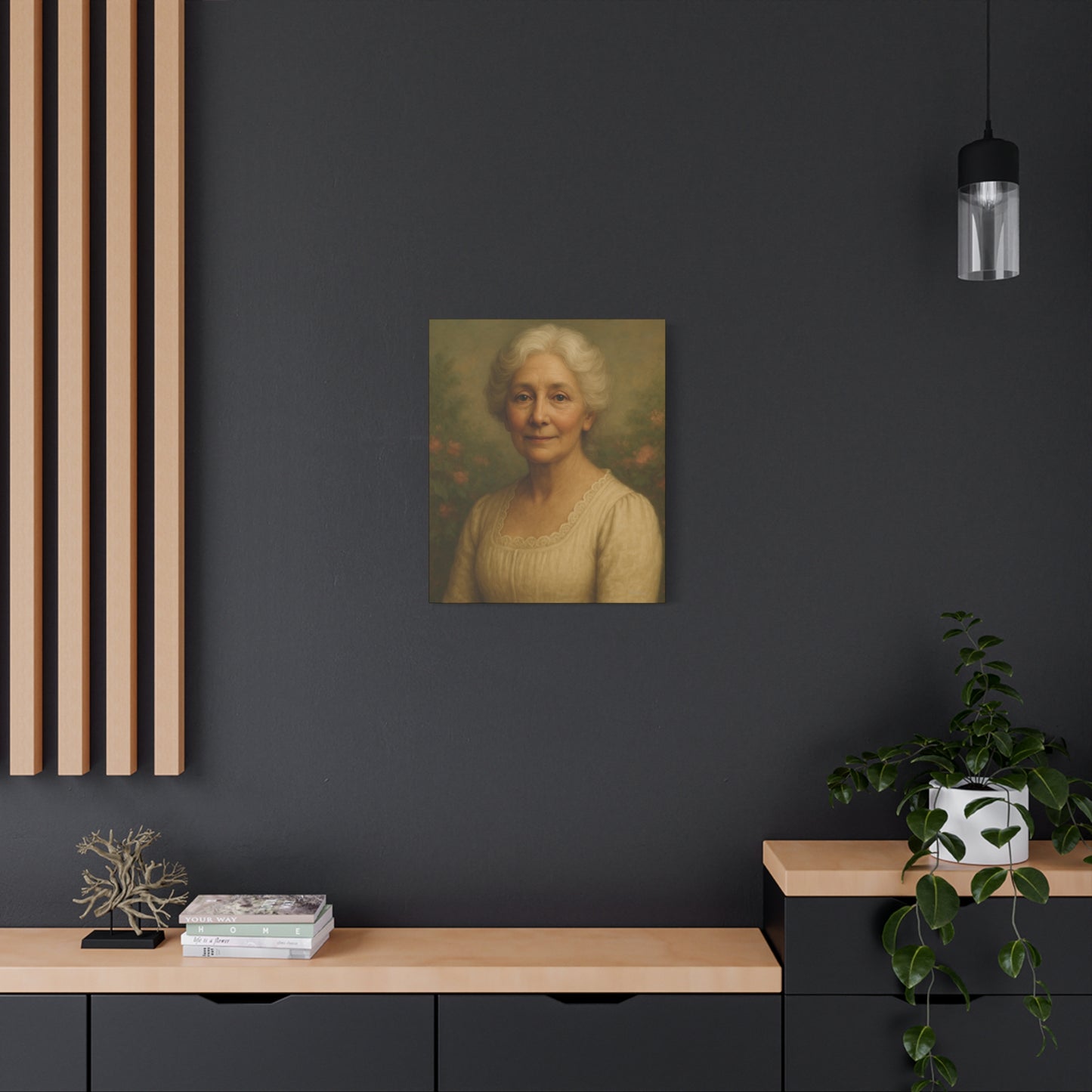 Elegant Stretched Canvas Wall Art, Vintage Portrait, Home Decor, Gift for Grandma, Timeless Elegance, Living Room, Gallery Wall
