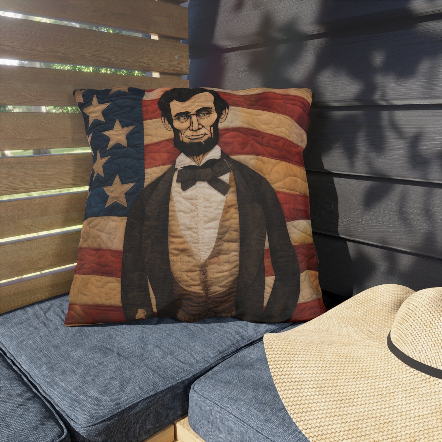 Stitched Abe Lincoln Outdoor Pillows