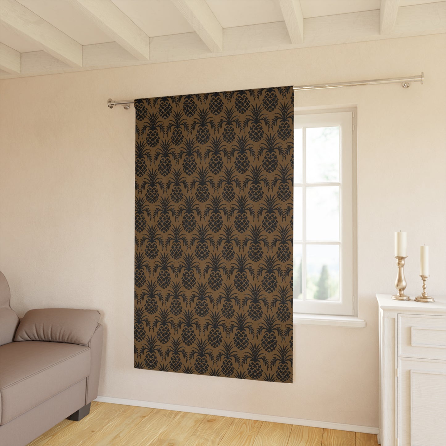 Black and Gold Pineapple Pattern Window Curtains (1 Piece)