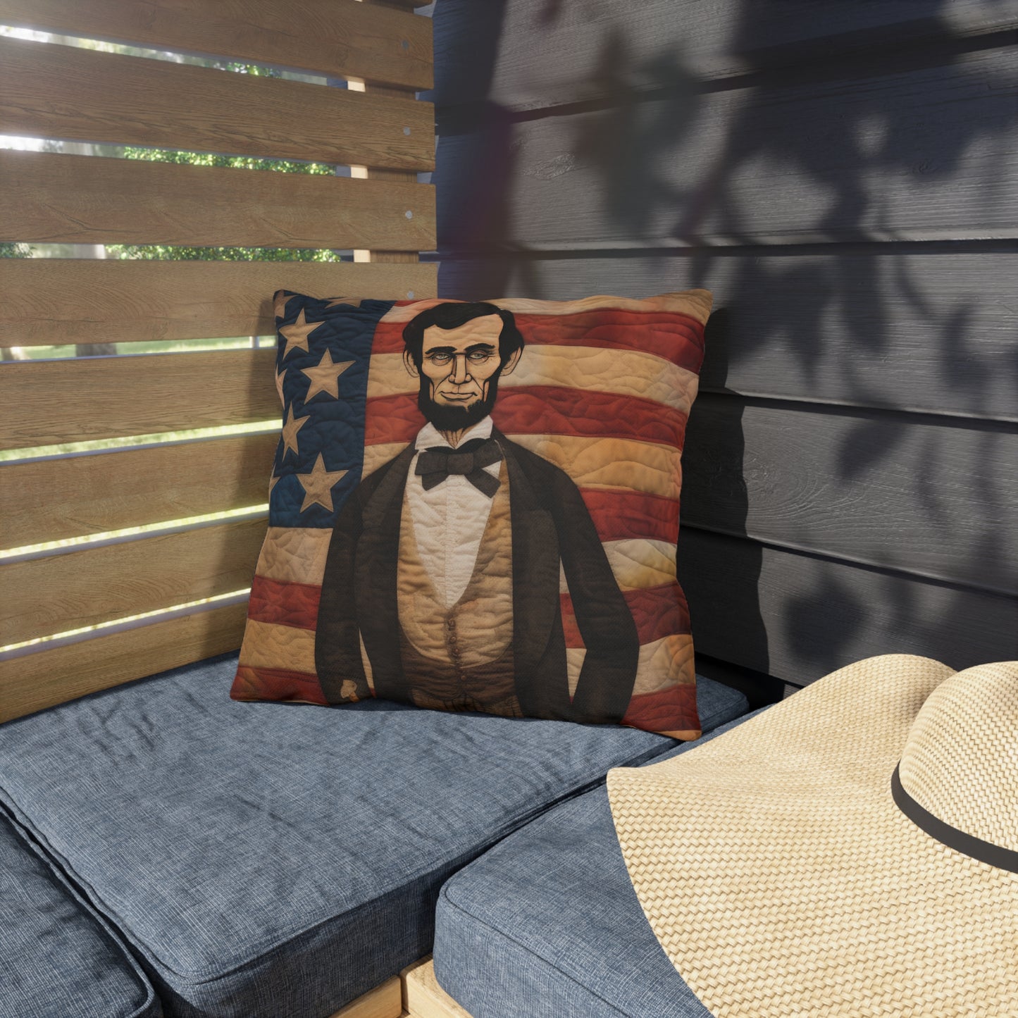 Stitched Abe Lincoln Outdoor Pillows