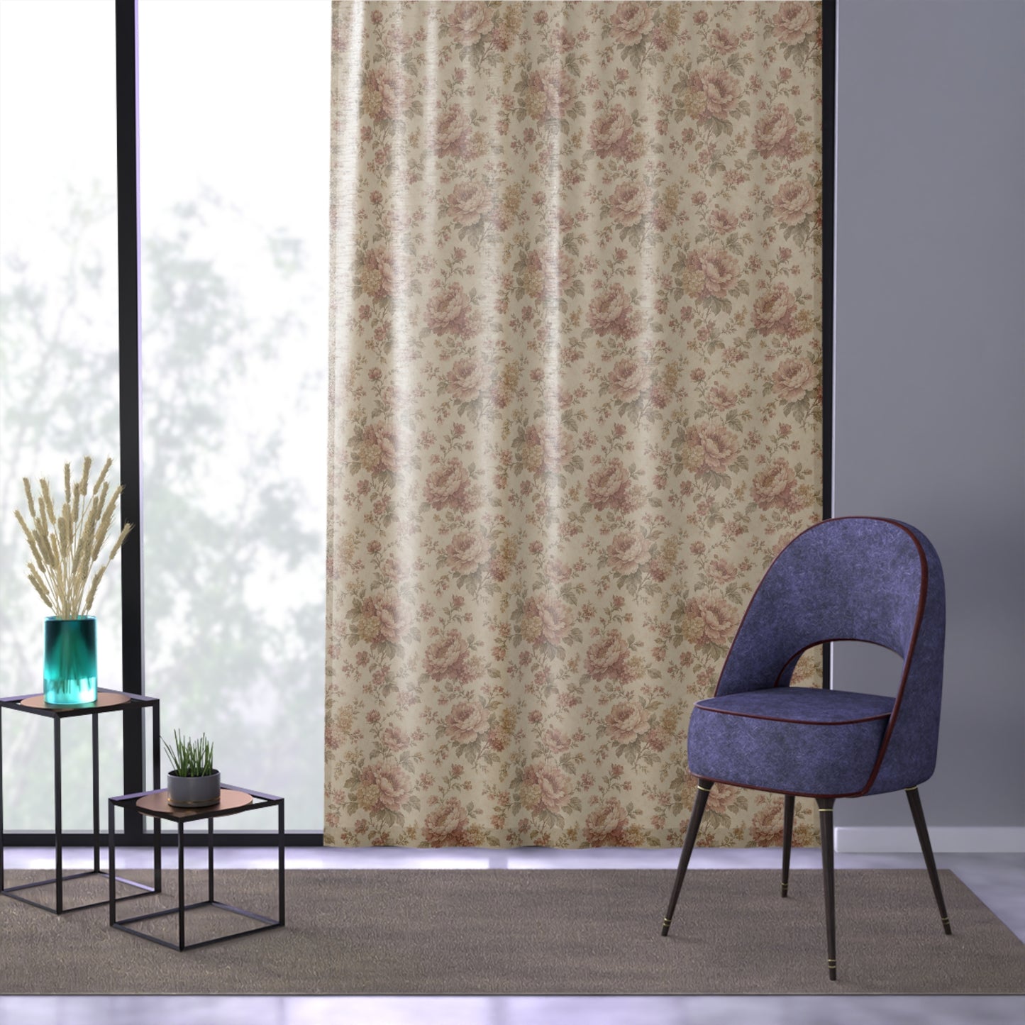 Vintage Rose Sheer Window Curtain