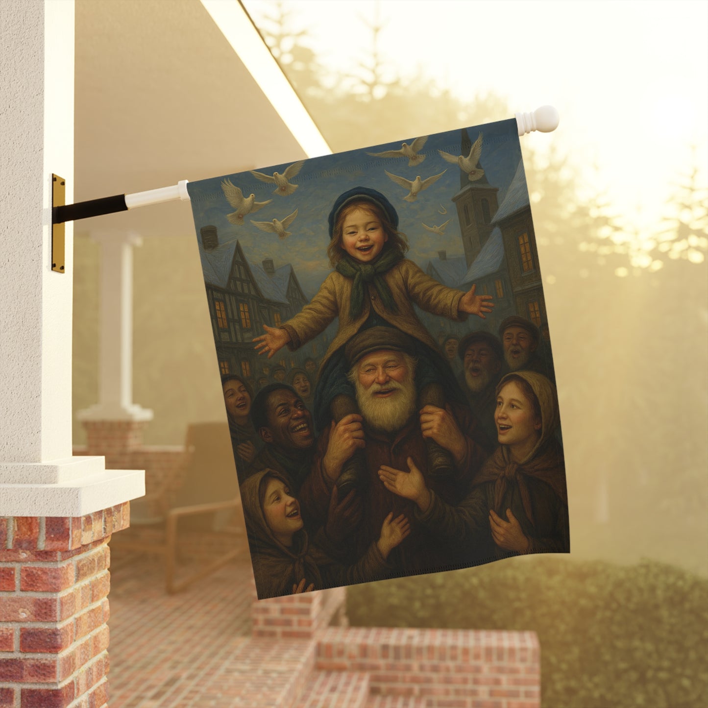 Whimsical Garden Banner with Family Scene