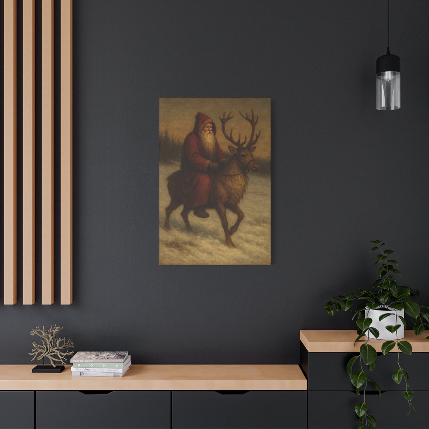 Santa Riding Reindeer Canvas Wall Art