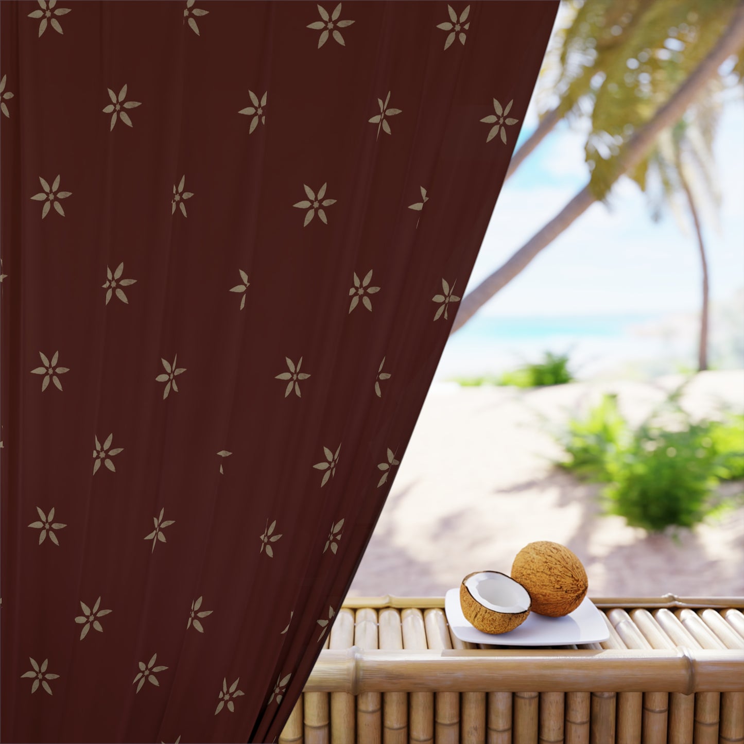Tan Petals Stencils Window Curtains (1 Piece)