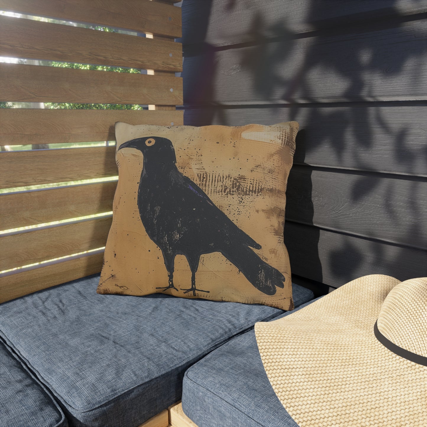 Artistic Outdoor Pillows | Black Bird Design, Garden Decor, Patio Accessories,