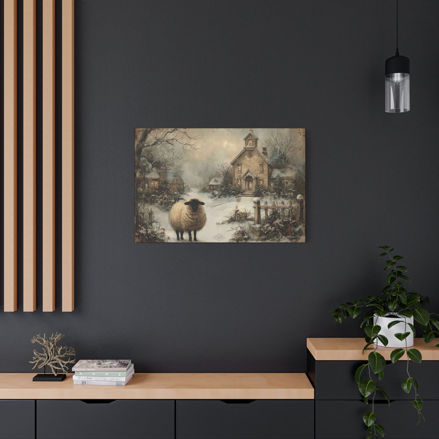 Winter Sheep Canvas Print, Cozy Home Decor, Farmhouse Wall Art, Rustic Living Room Accent, Holiday Gift Idea, Nature Artwork