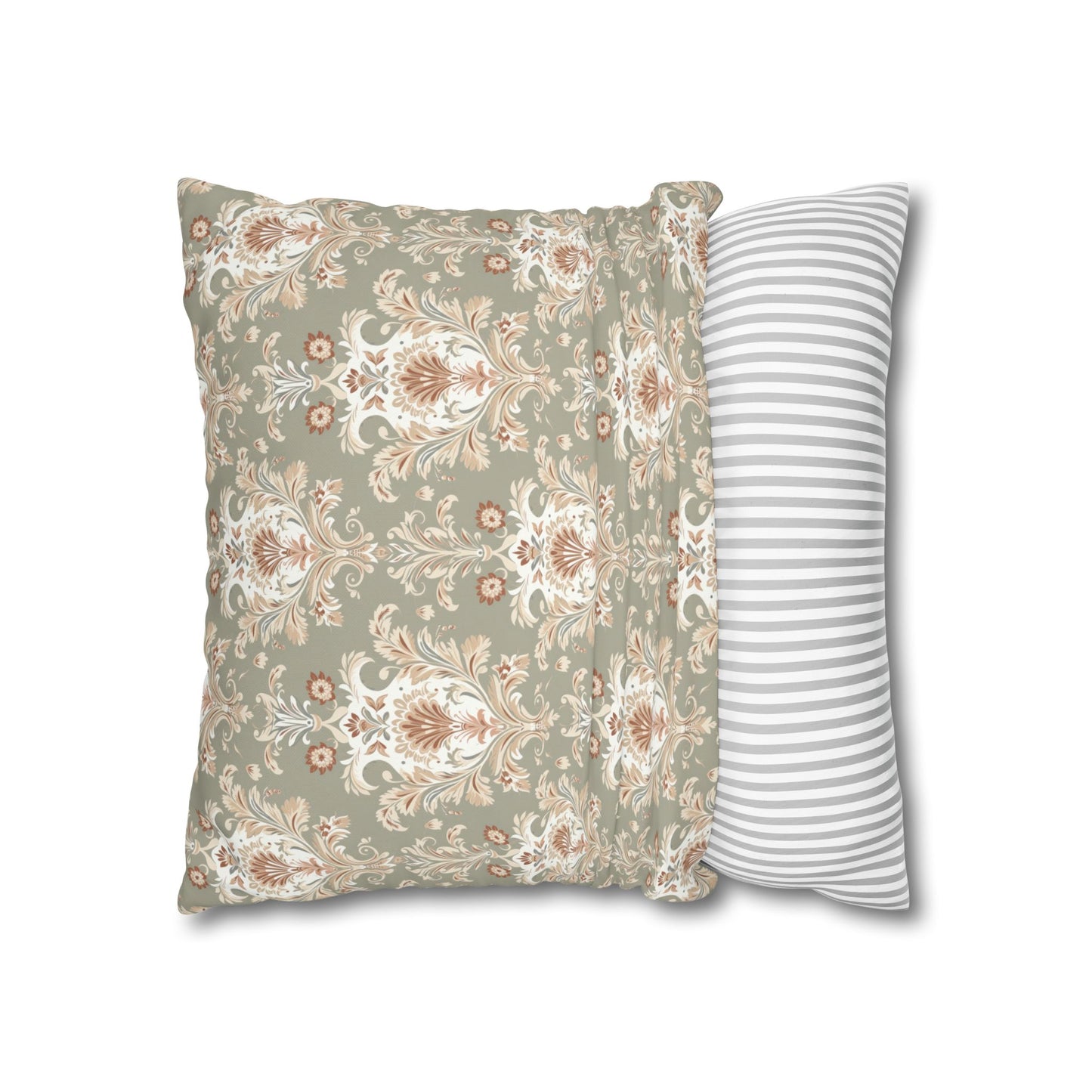 Fantasy Collection Green Damask Square Poly Canvas Pillowcase