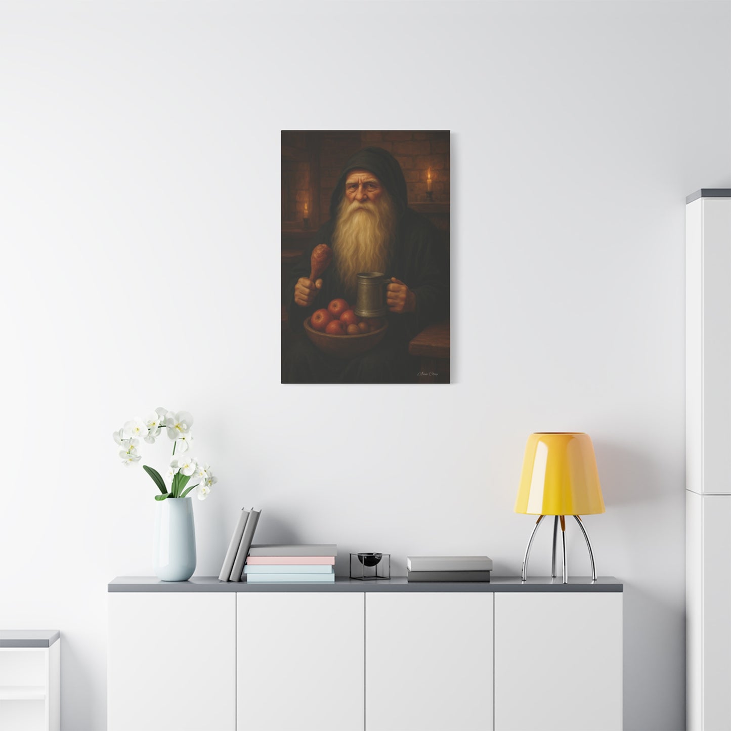 Rustic Canvas Wall Art: Wise Man with Feast
