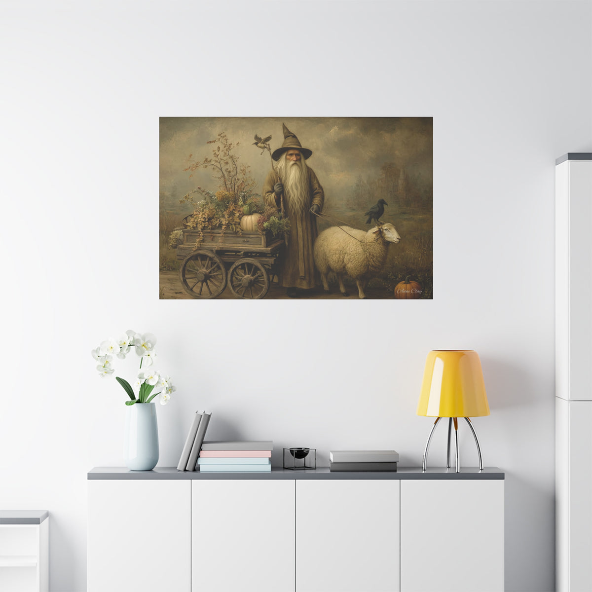 Whimsical Harvest Canvas Art, Autumn Decor, Farmhouse Wall Art, Mythical Wizard Artwork, Halloween & Thanksgiving Decoration