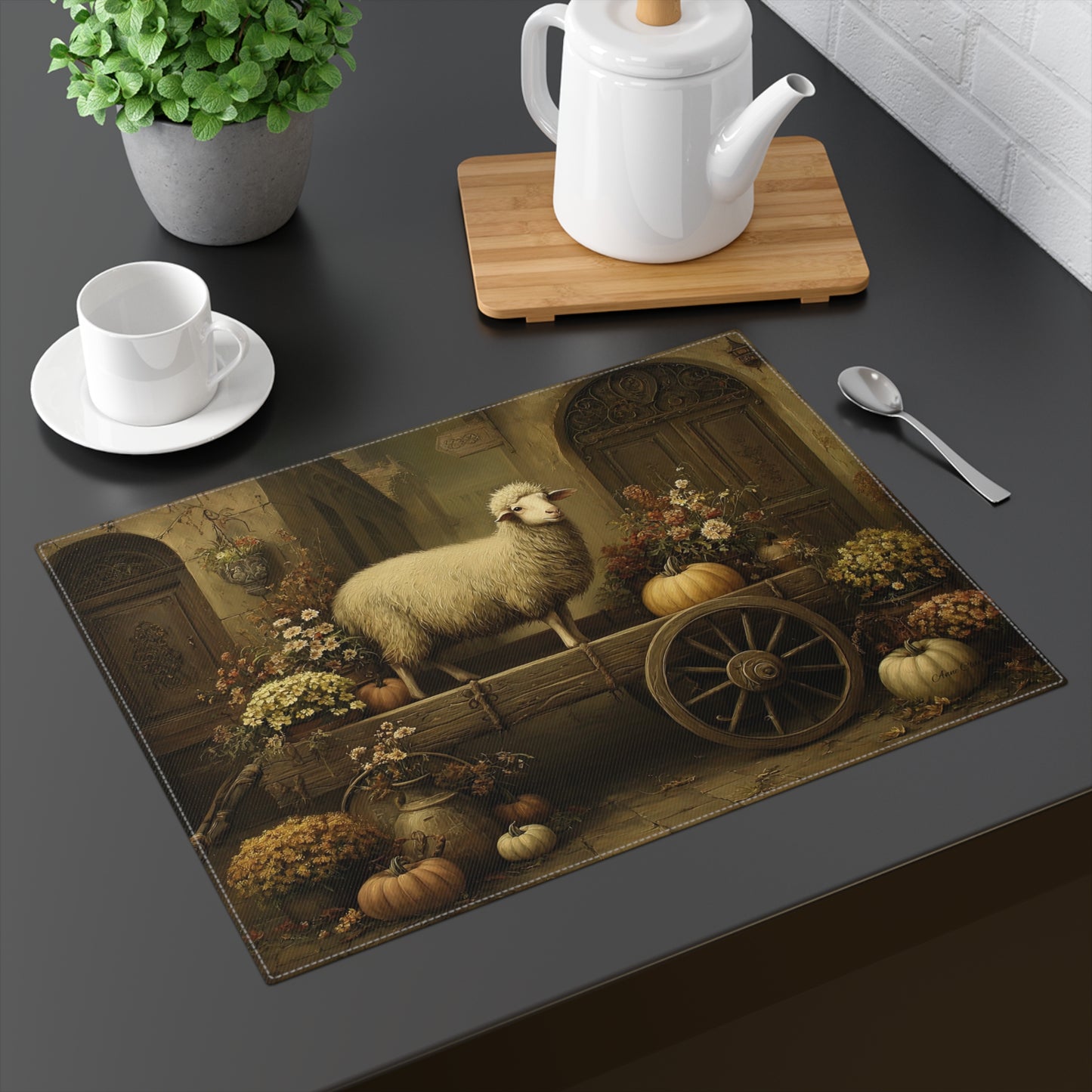 Rustic Farmhouse Placemat with Sheep Design, Autumn Decor, Kitchen Table Mat, Fall Table Setting, Country Home Decor