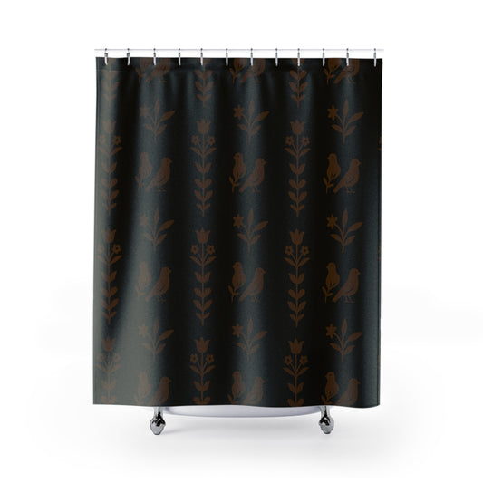 Elegant Floral Shower Curtain, Bathroom Decor, Bird Design, Nature-Inspired, Home Gift, Boho Style