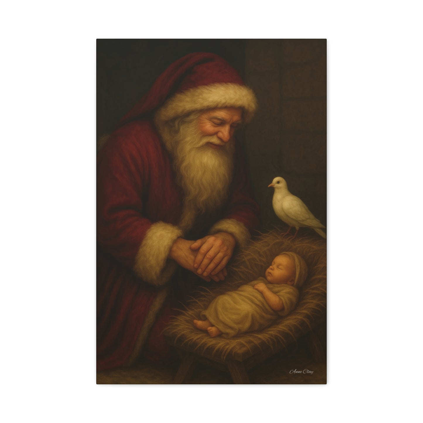 Santa and the Prince of Peace, Baby Jesus, Religious Christmas Canvas Wall Art