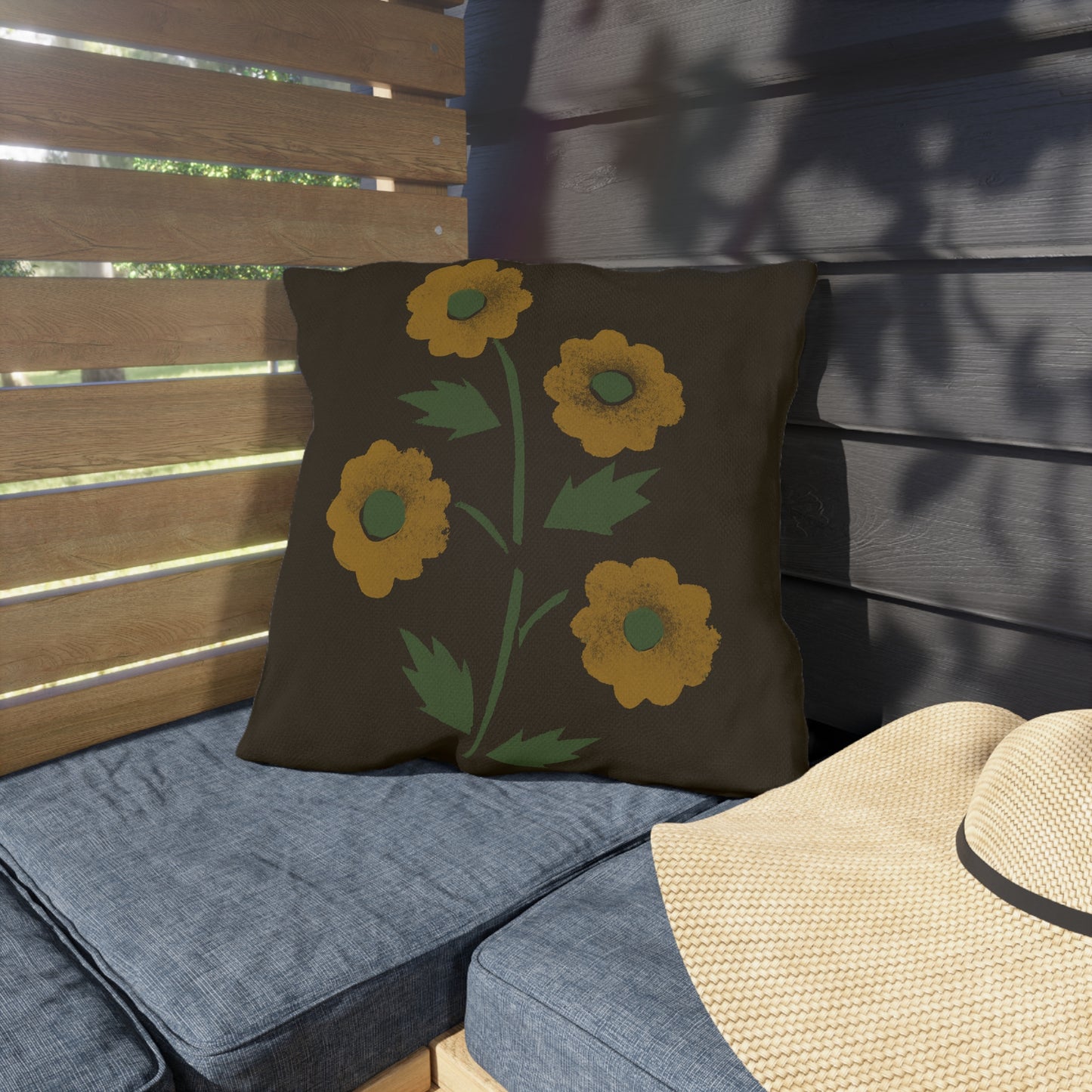 Stencil Flowers on Brown Outdoor Pillows