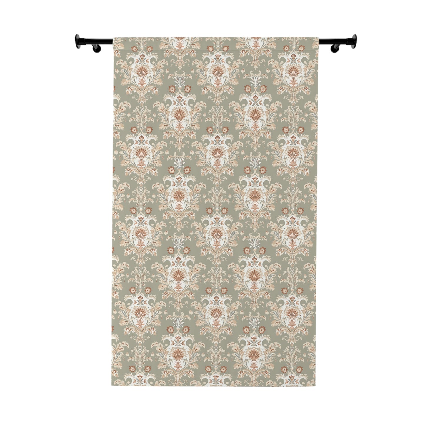 Fantasy Collection Green and Tan Damask Window Curtains (1 Piece)