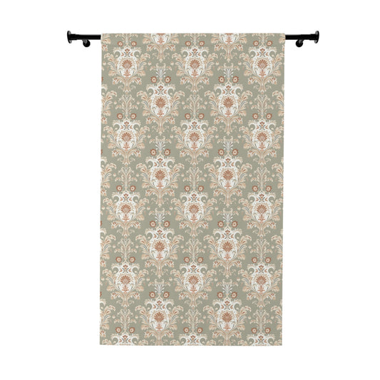 Fantasy Collection Green and Tan Damask Window Curtains (1 Piece)