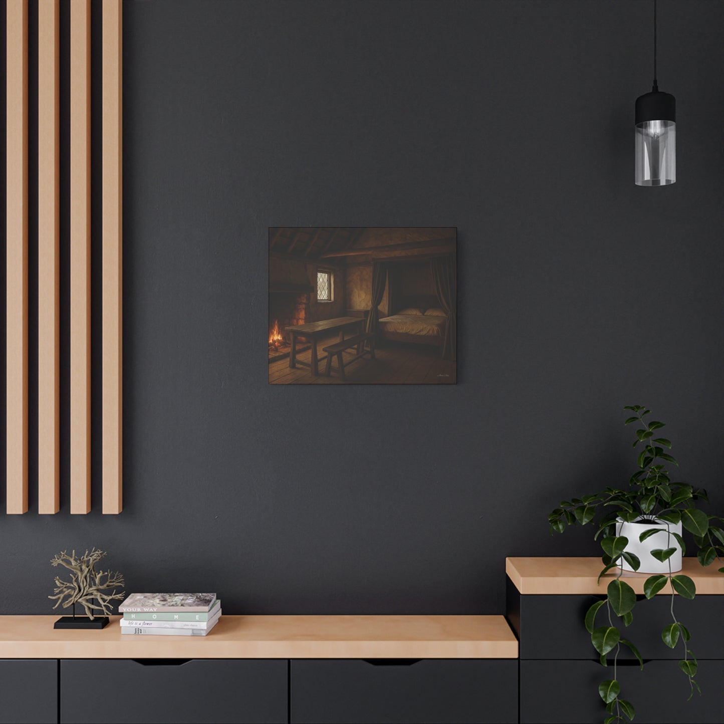 Cozy Cabin Matte Canvas Print, Rustic Home Decor, Nature Wall Art, Fireplace Artwork, Gift for Homeowners