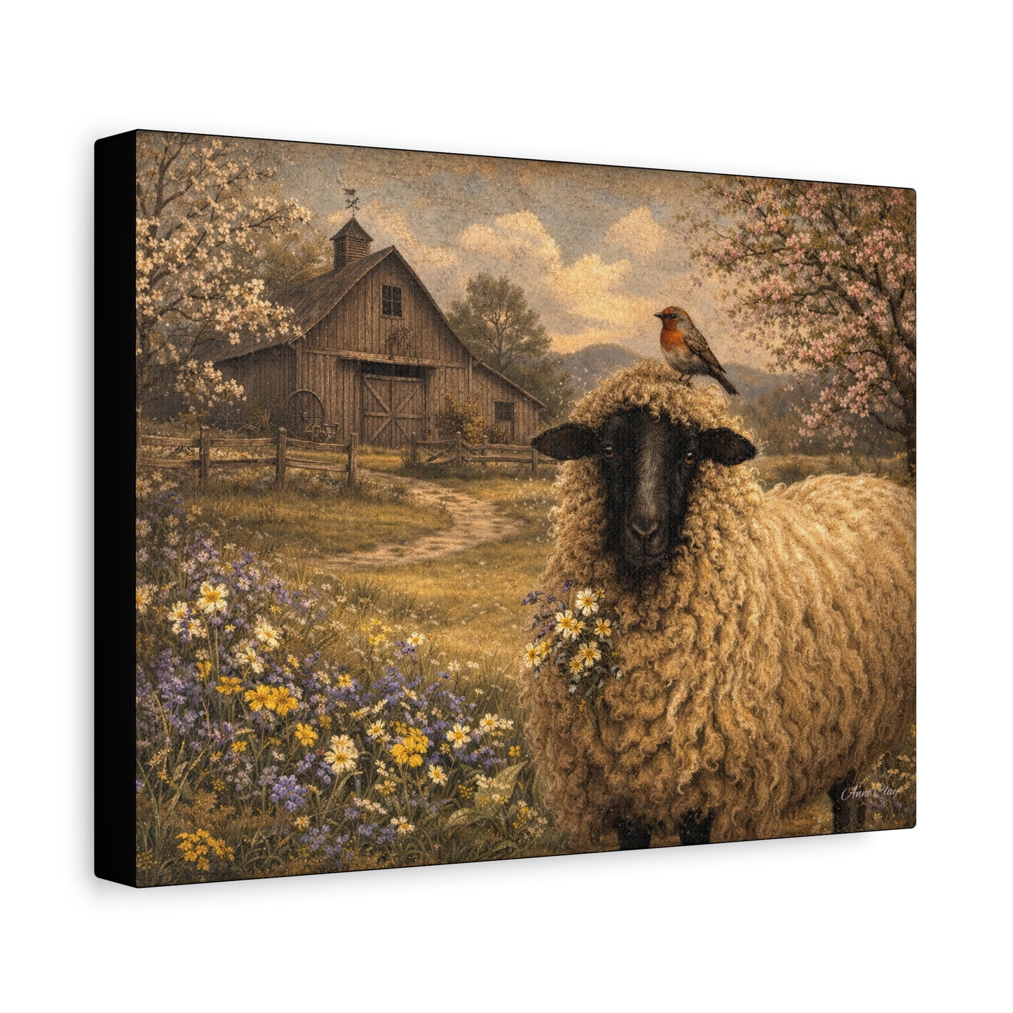 Sheep in Spring Matte Canvas Wall Art — Rustic Barn & Robin Farmhouse Decor
