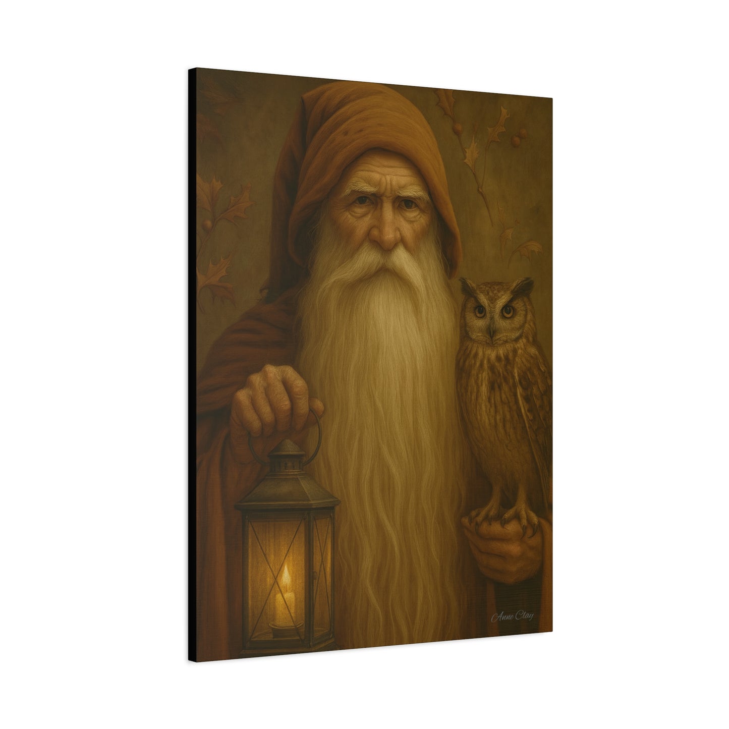 Mystical Canvas Wall Art, Nature Decor, Wizard Artwork, Rustic Home Decor, Owl and Lantern Painting