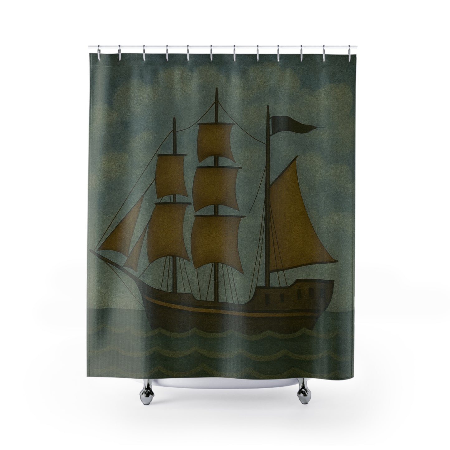 Nautical Ship Shower Curtain, Ocean Decor, Bathroom Accessory, Maritime Theme, Sailor Gift, Elastic Hooks Included