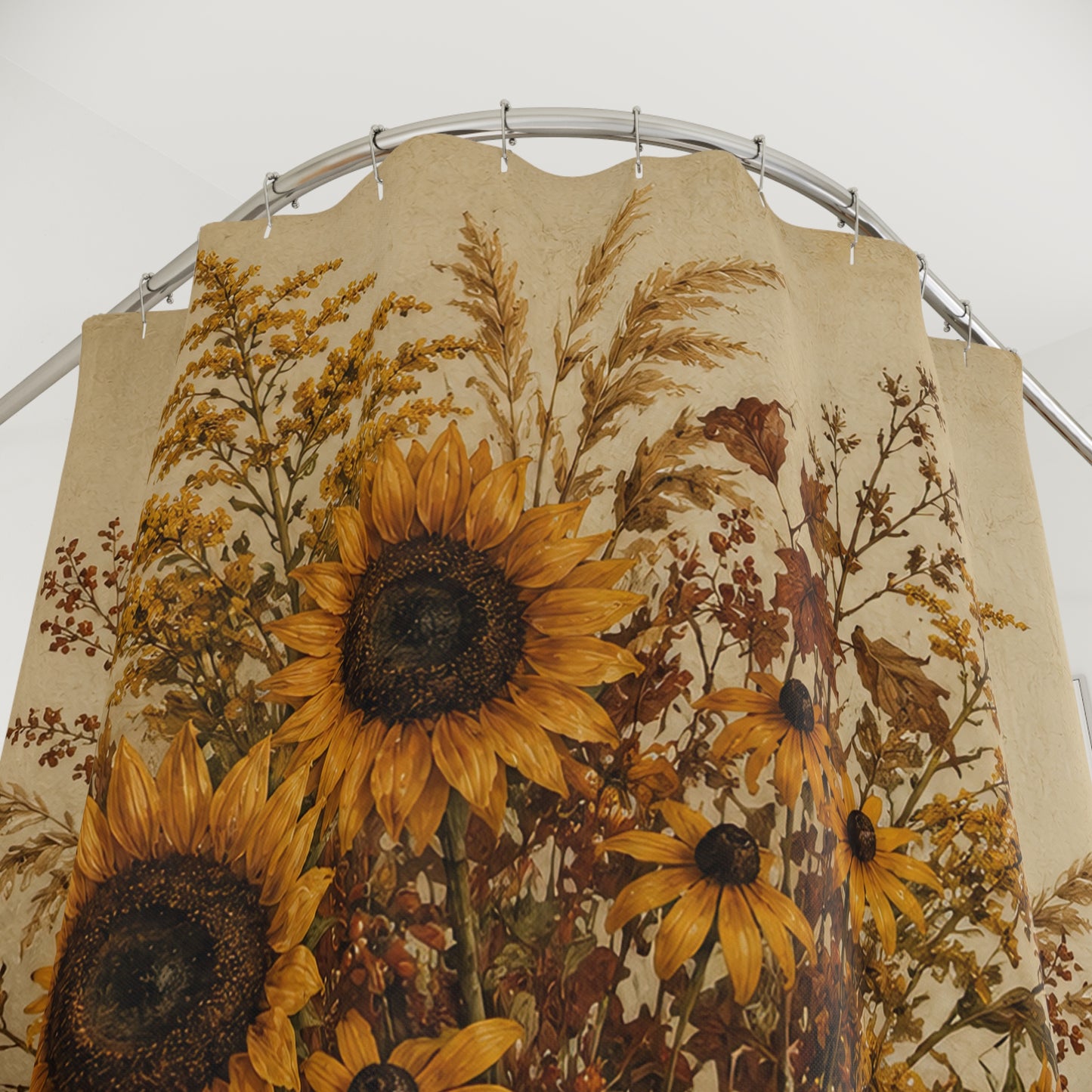Sunflower Bouquet Shower Curtain — Rustic Floral Farmhouse Bathroom Decor