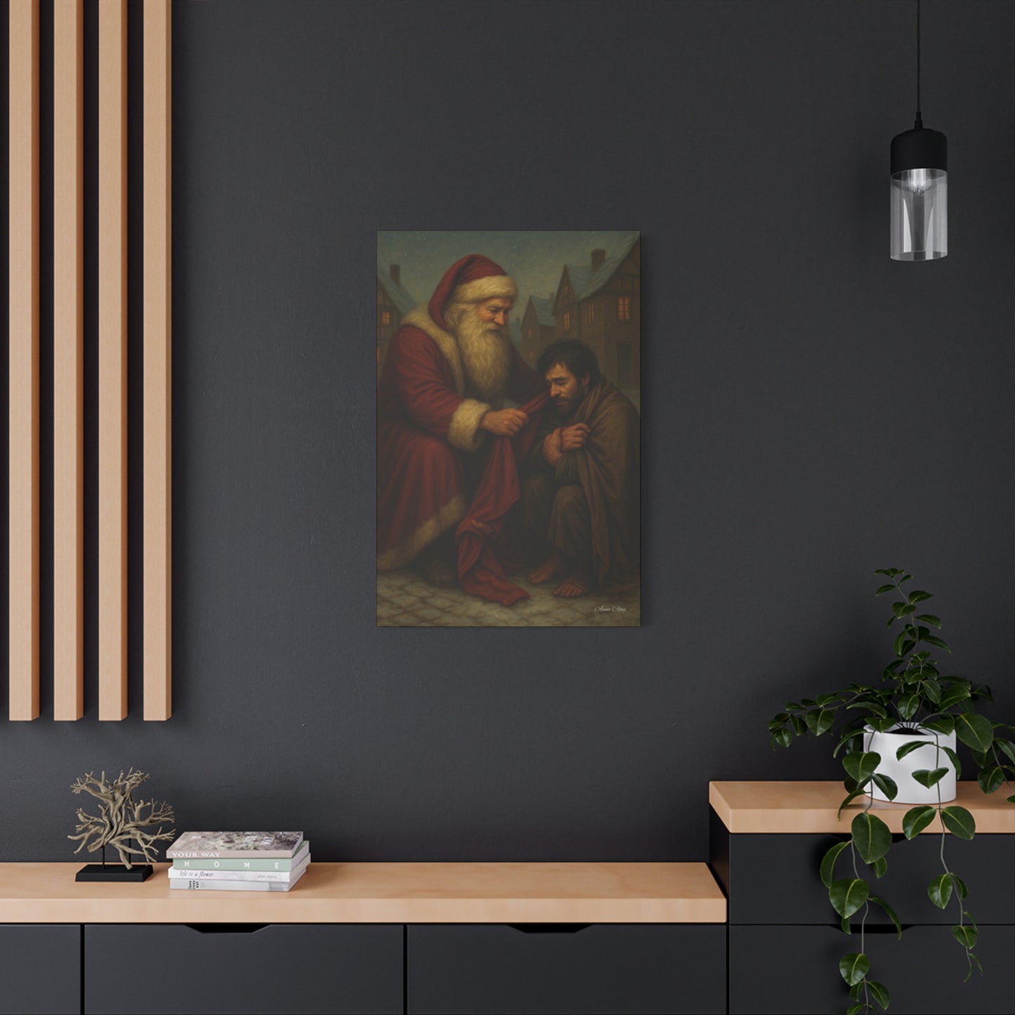 Charity Old World Santa Christmas Canvas Art: Santa's Compassionate Gesture