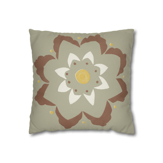 Fantasy Collection Stencil Flower Taupe Faux Suede Square Pillowcase