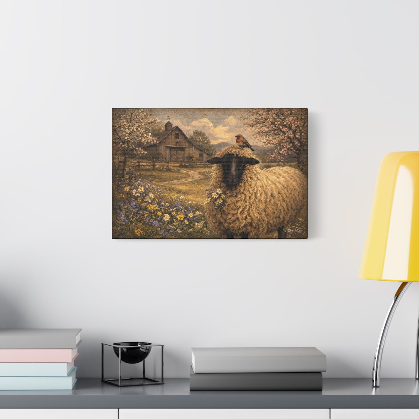 Sheep in Spring Matte Canvas Wall Art — Rustic Barn & Robin Farmhouse Decor