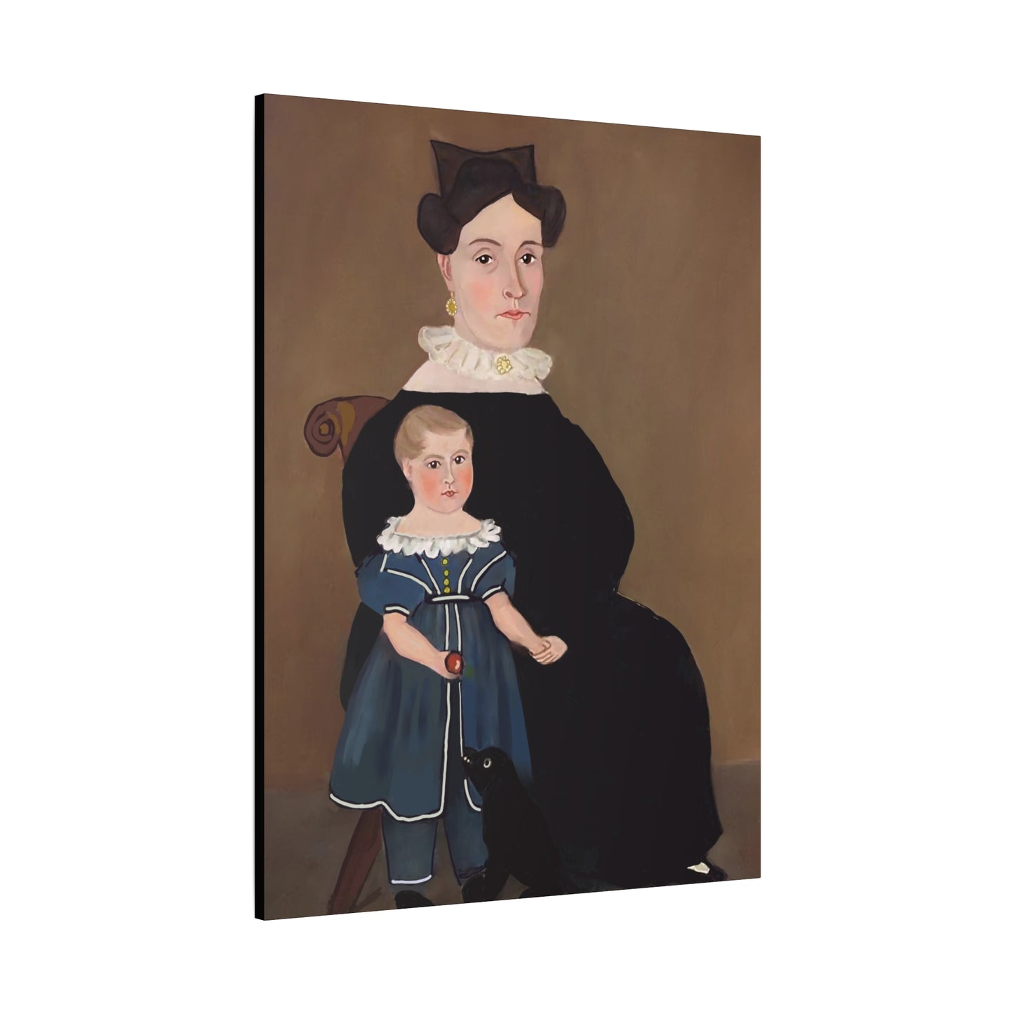 Early American Folk Art Mother and Child Vintage Portrait Canvas Art for Home Decor