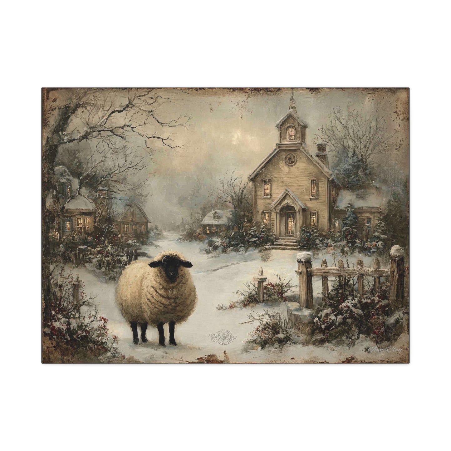 Winter Sheep Canvas Print, Cozy Home Decor, Farmhouse Wall Art, Rustic Living Room Accent, Holiday Gift Idea, Nature Artwork