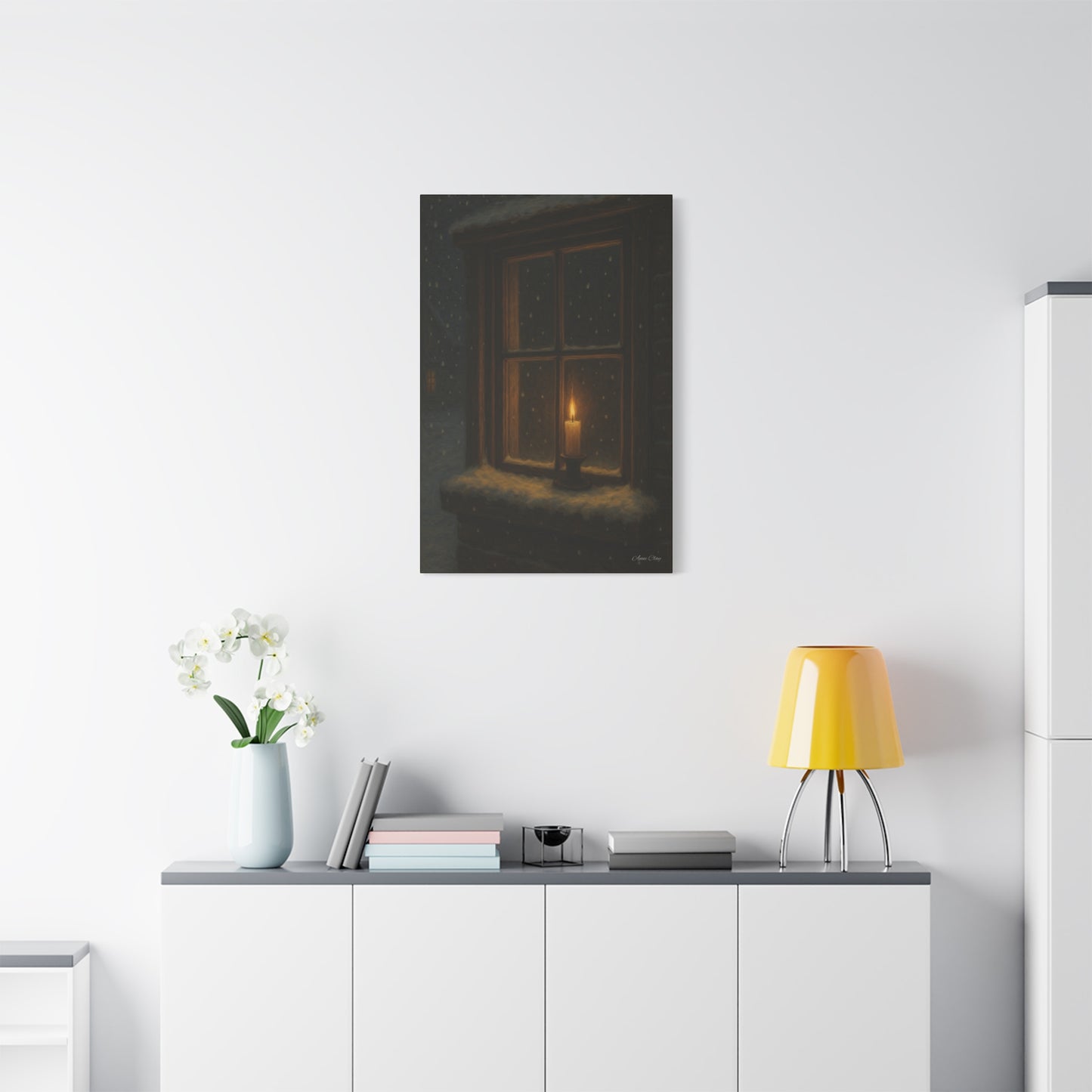 Light in the Darkness Candlelit Winter Scene Canvas Print Christmas, Holiday