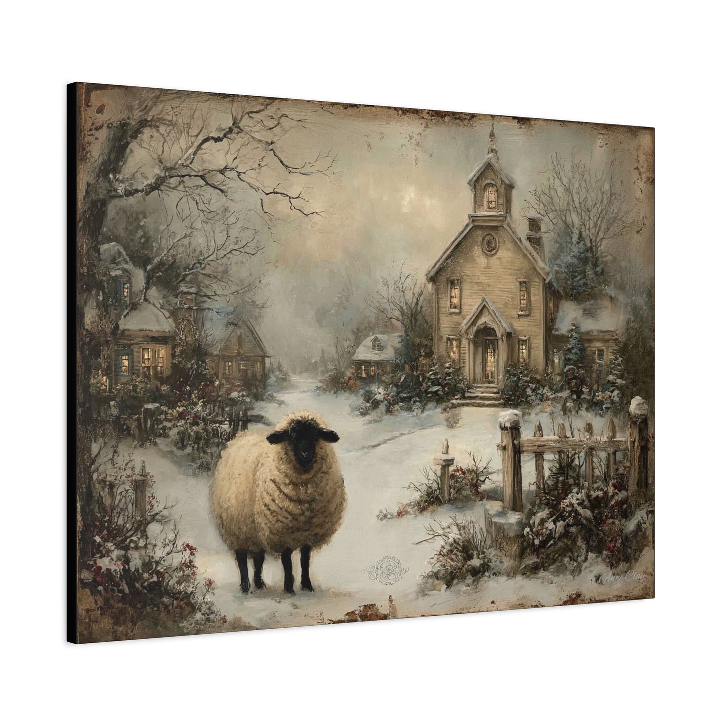 Winter Sheep Canvas Print, Cozy Home Decor, Farmhouse Wall Art, Rustic Living Room Accent, Holiday Gift Idea, Nature Artwork