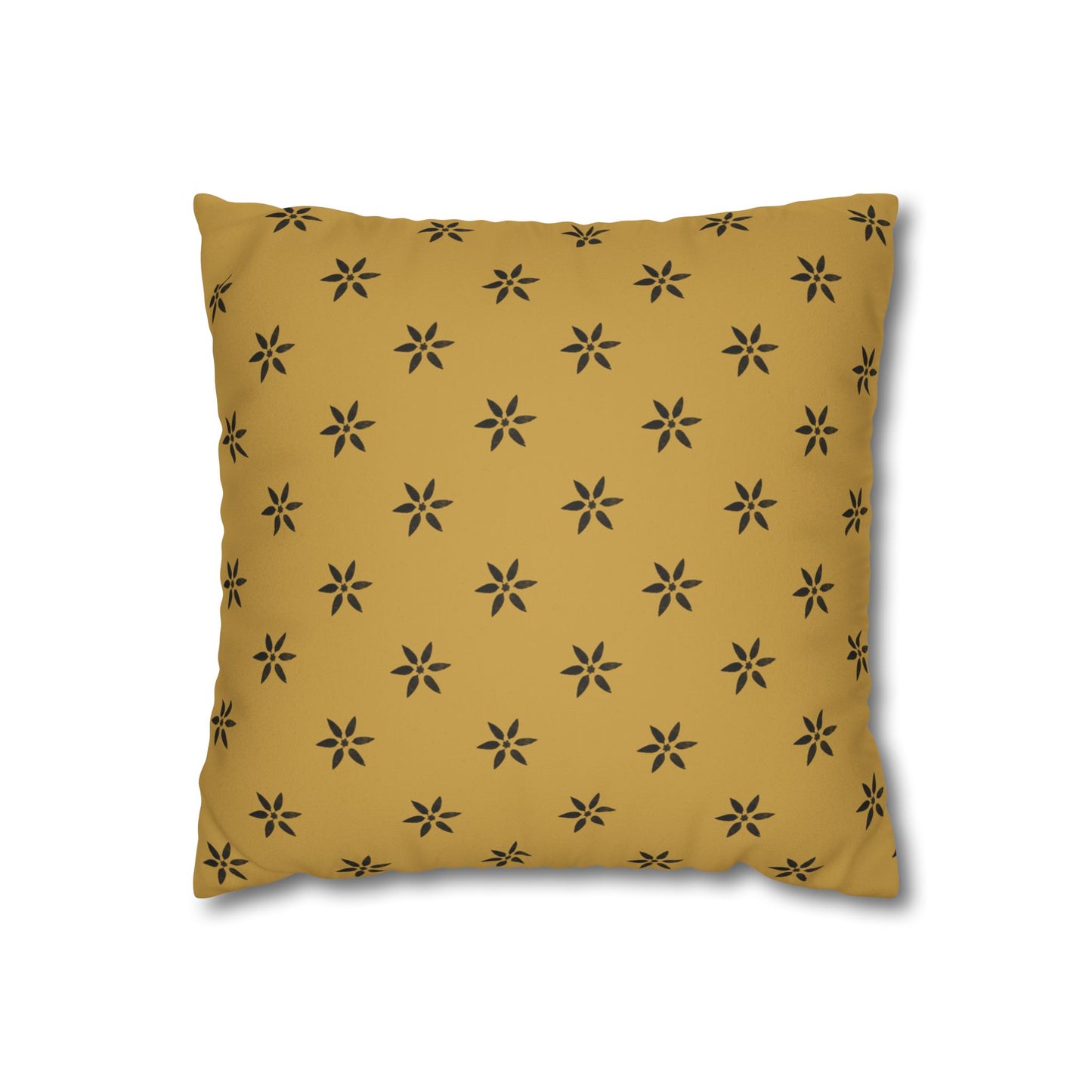 Black 6 Pointed Petal Stencil on Gold Faux Suede Square Pillowcase