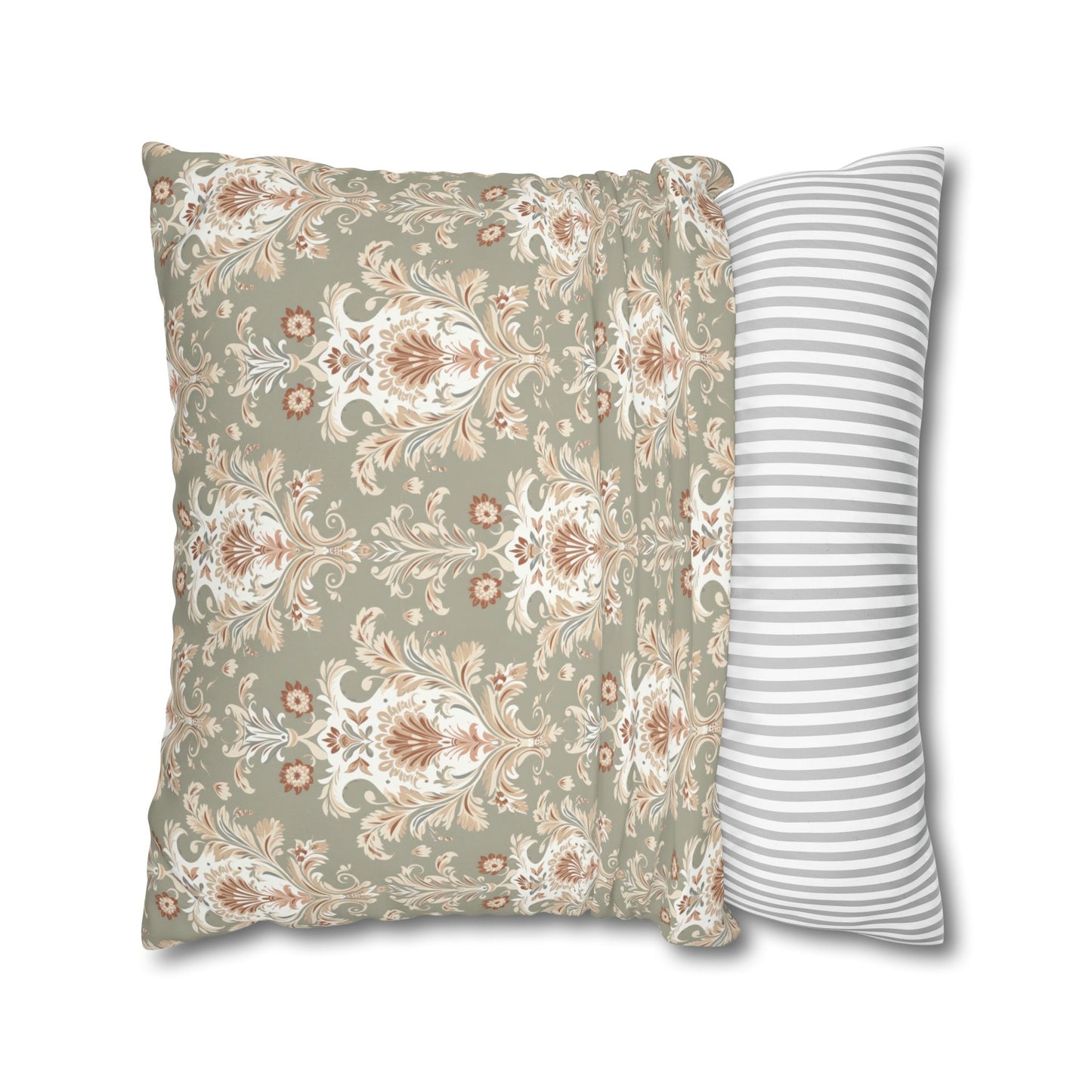 Fantasy Collection Green Damask Square Poly Canvas Pillowcase