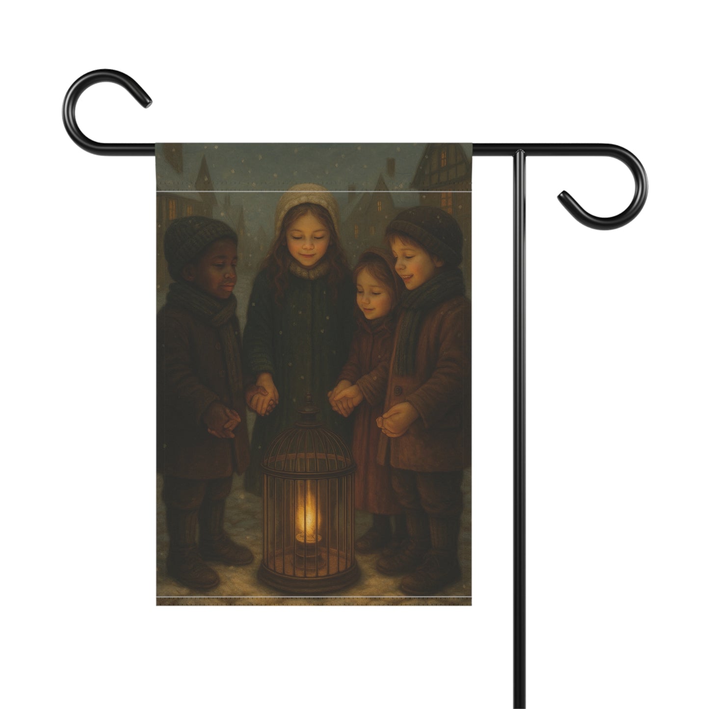 Festive Garden Flag with Children and Lantern Design
