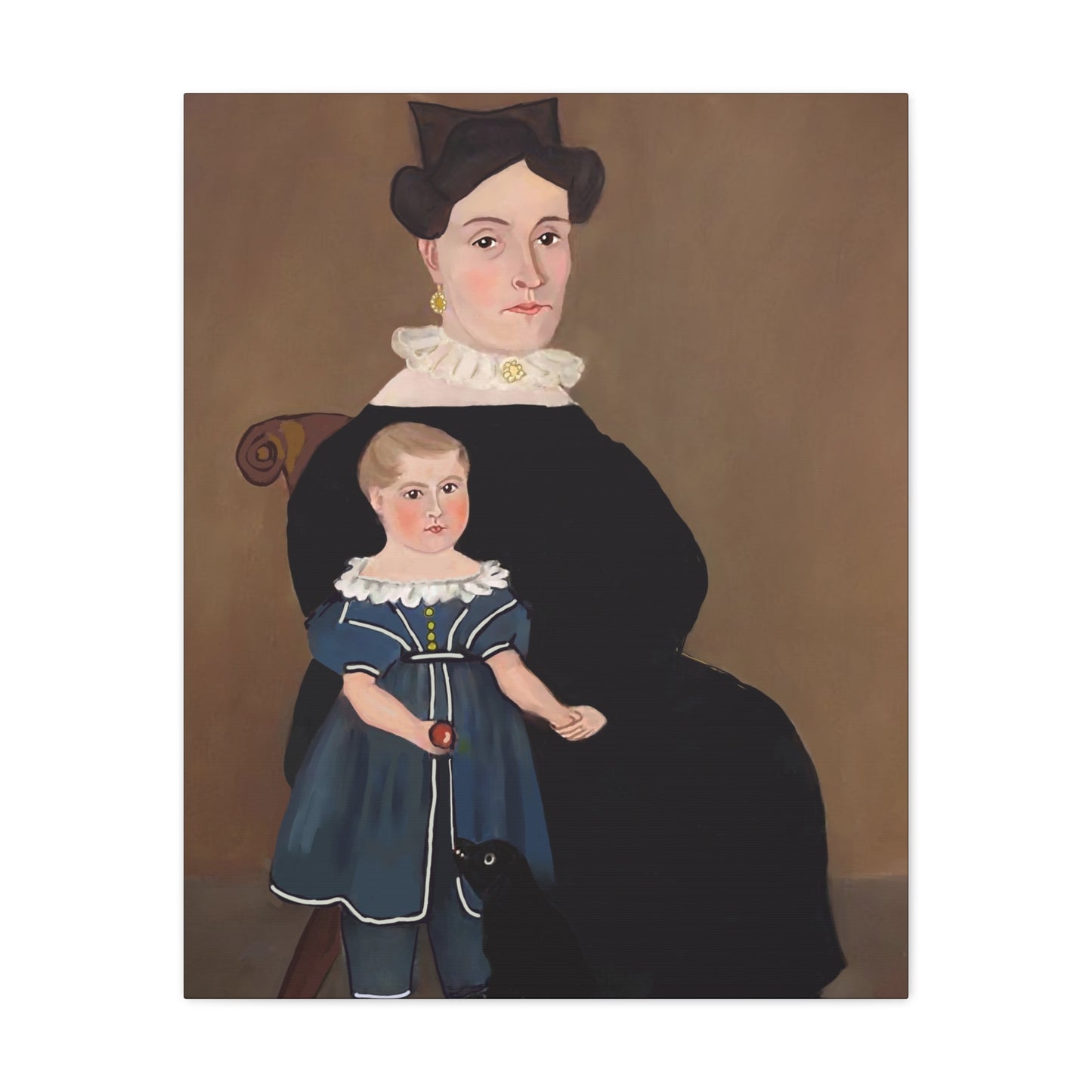 Early American Folk Art Mother and Child Vintage Portrait Canvas Art for Home Decor