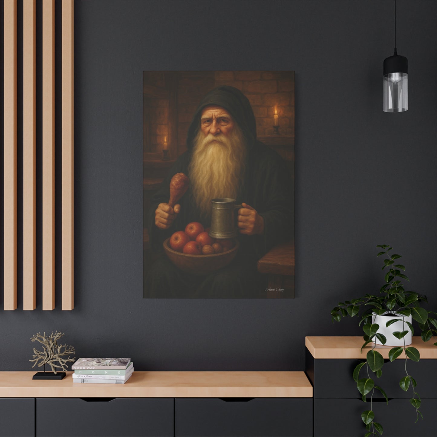 Rustic Canvas Wall Art: Wise Man with Feast