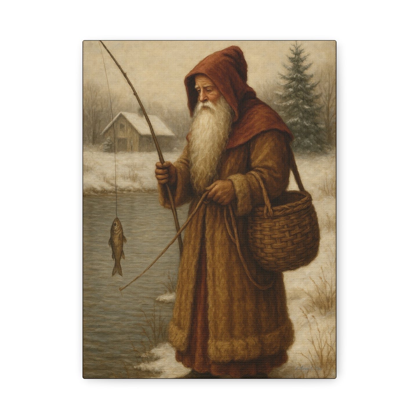 Snowy Fisherman Canvas Print