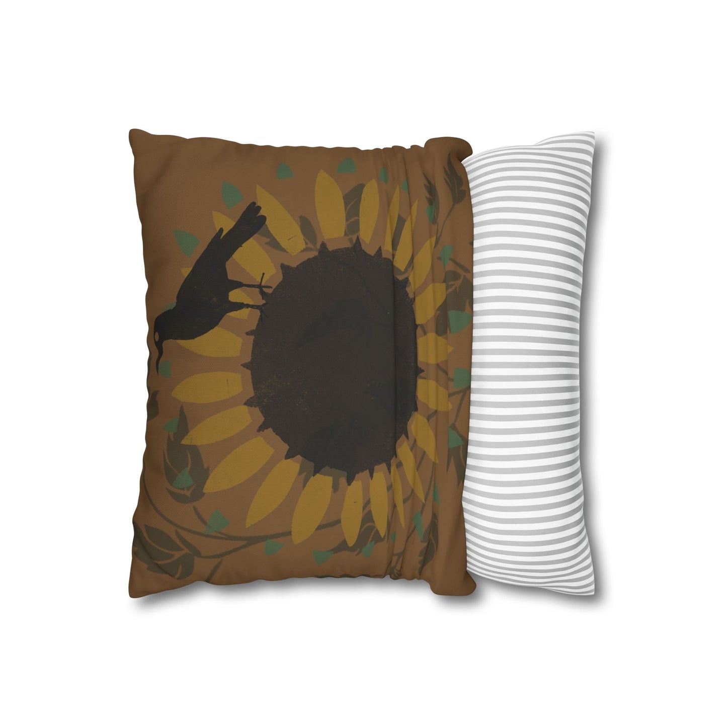 Sunflower and Crow Stencil Pillow Square Poly Canvas Pillowcase