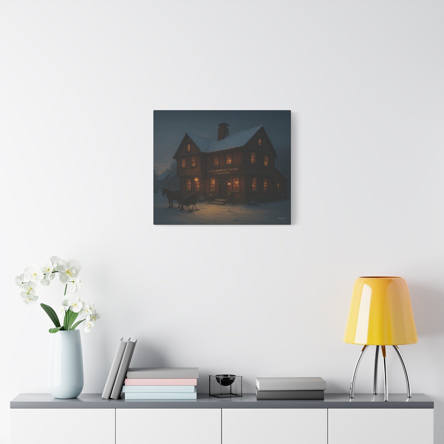 Gingerbread Tavern Winter Night Matte Stretched Canvas