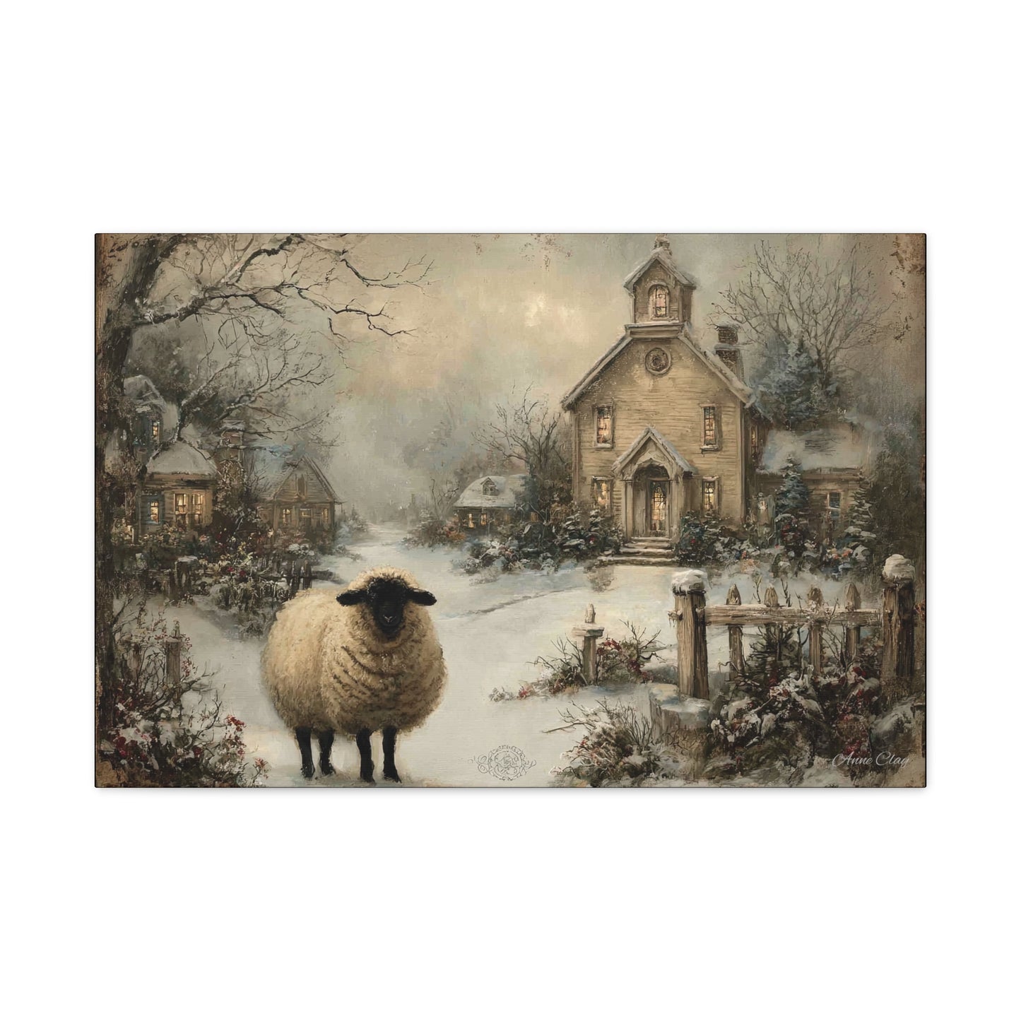 Winter Sheep Canvas Print, Cozy Home Decor, Farmhouse Wall Art, Rustic Living Room Accent, Holiday Gift Idea, Nature Artwork