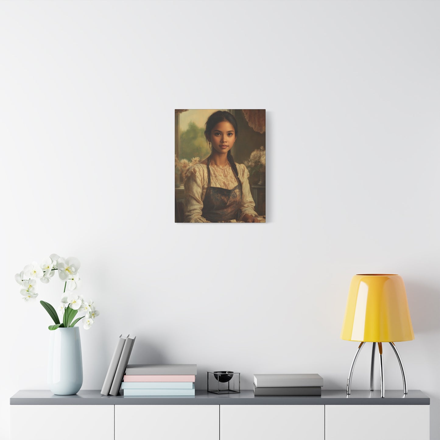Elegant Stretched Canvas Art, Portrait with Vintage Aesthetic, Home Decor, Gift for Art Lovers, Wall Art, Framed Artwork