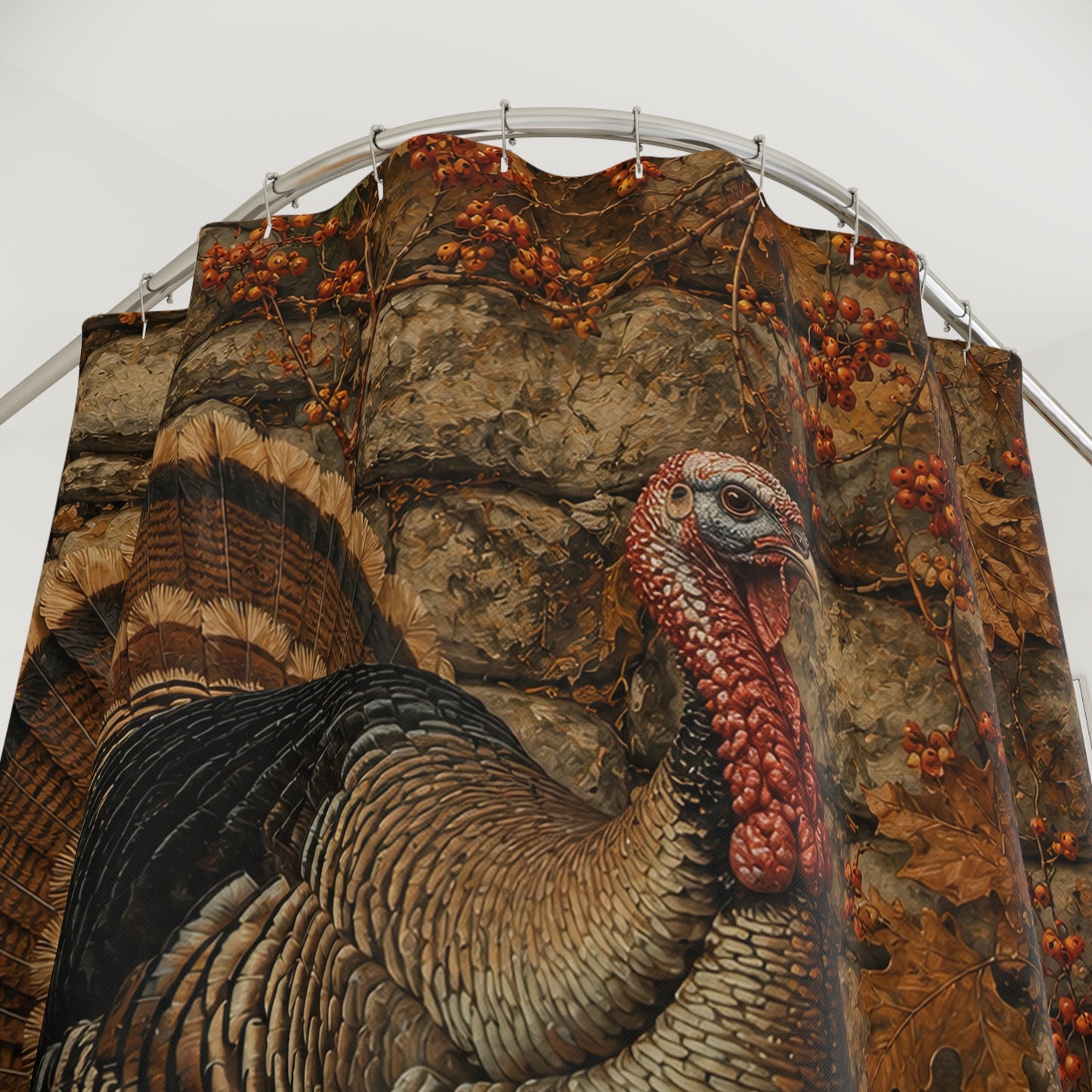 Thanksgiving Turkey Shower Curtain — Autumn Pumpkin & Rustic Fall Bathroom Decor