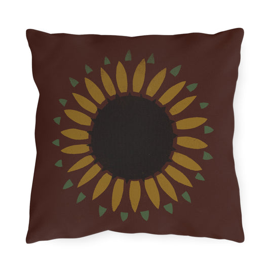 Sunflower on Country Red Stencil Early American Outdoor Pillows