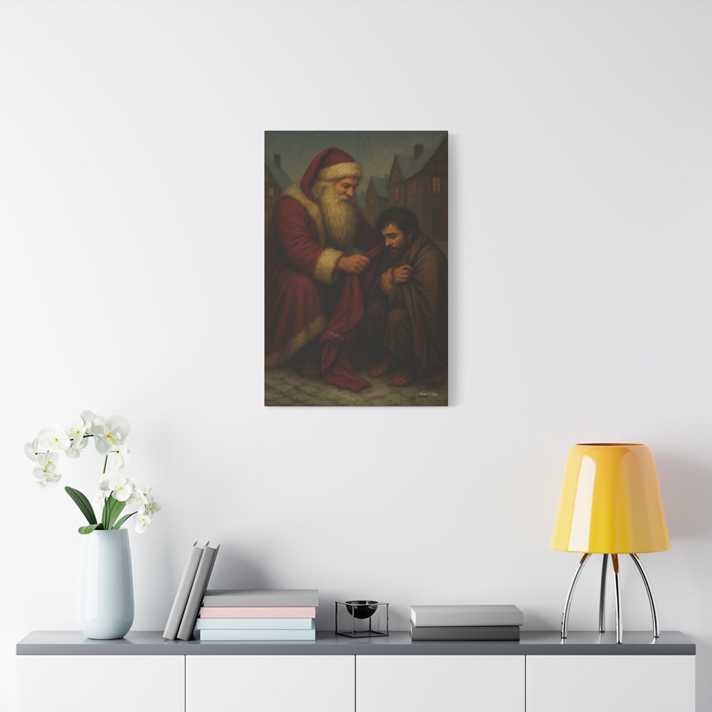 Charity Old World Santa Christmas Canvas Art: Santa's Compassionate Gesture