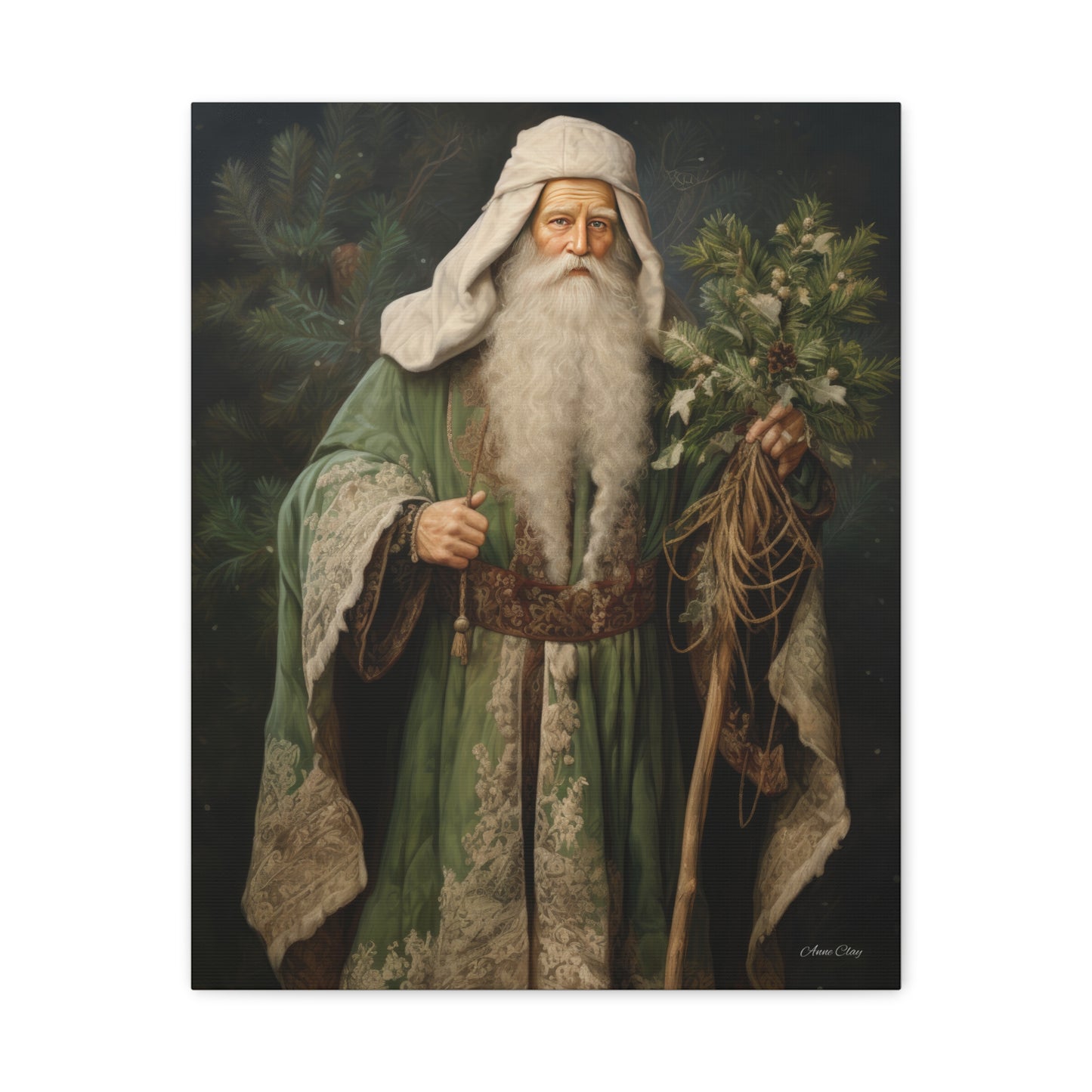 Green Tree Santa Matte Canvas, Stretched, 1.25"
