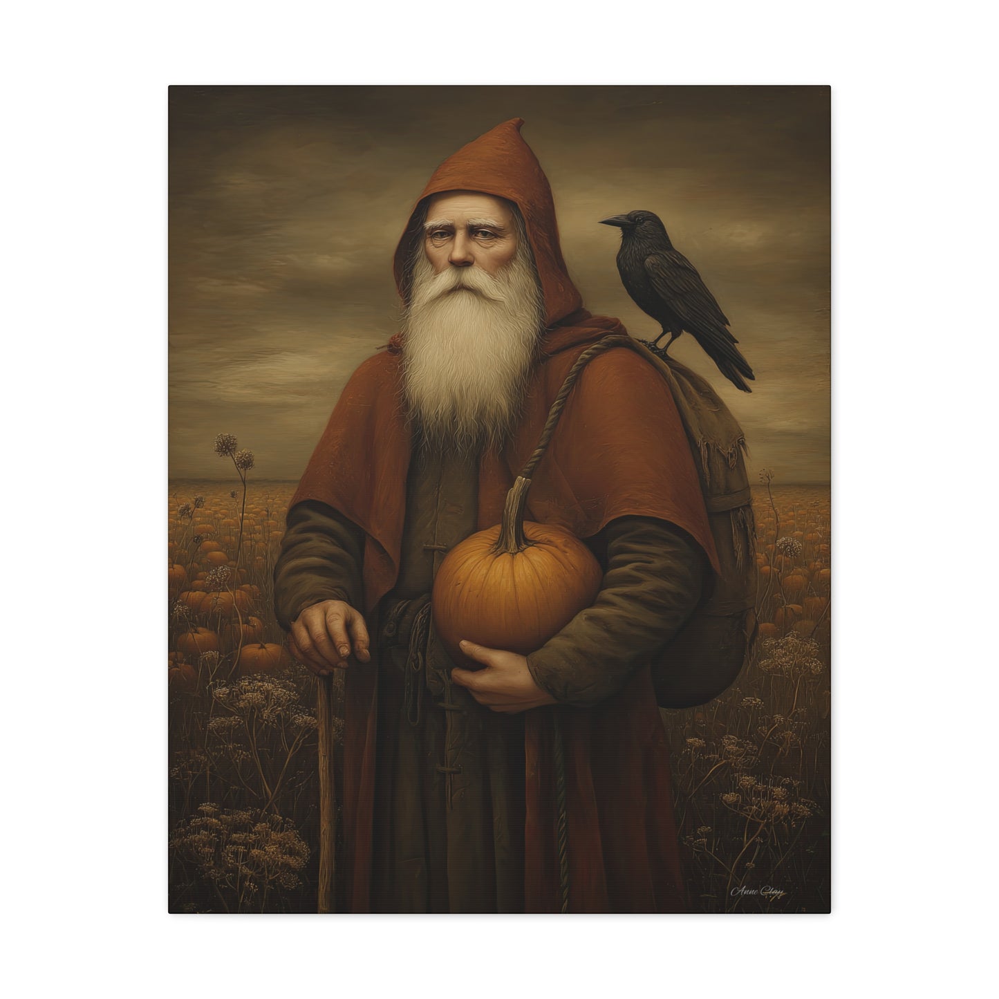 Autumn Santa Wall Art, Fall Decor, Pumpkin Harvest Print,  Cozy Home Decor, Primitive Aesthetic