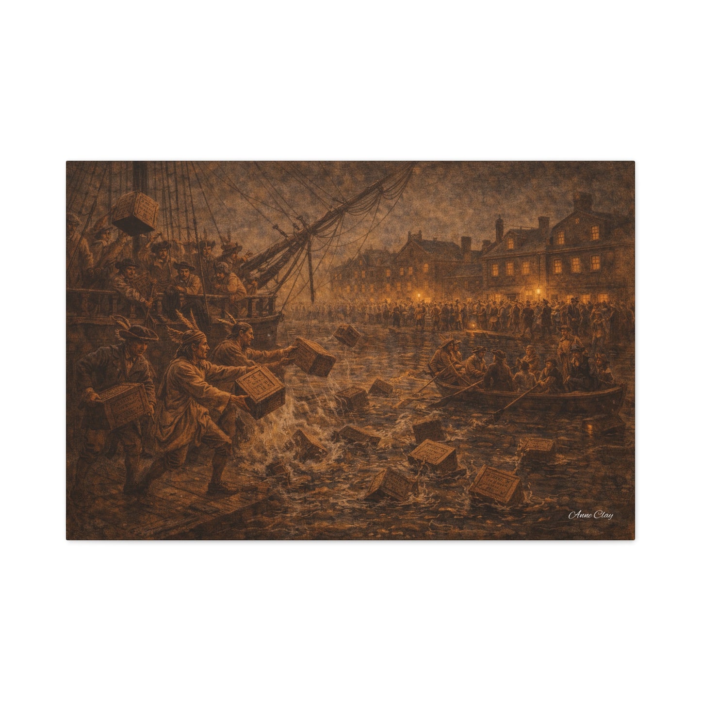 Historic Maritime Canvas Print — Vintage Ship Crew & Harbor Night Scene