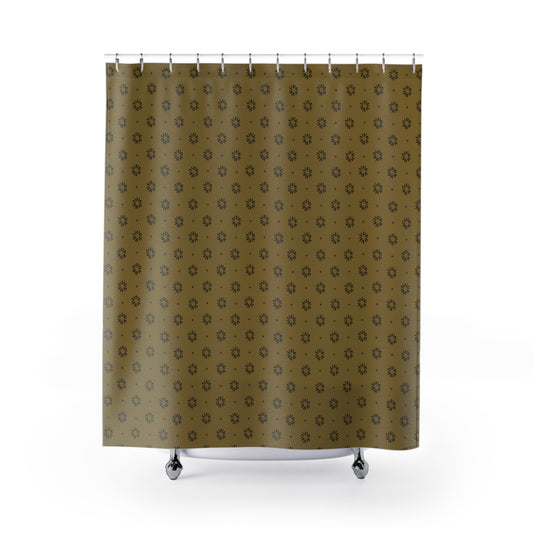Mustard and Black Stencil Shower Curtains