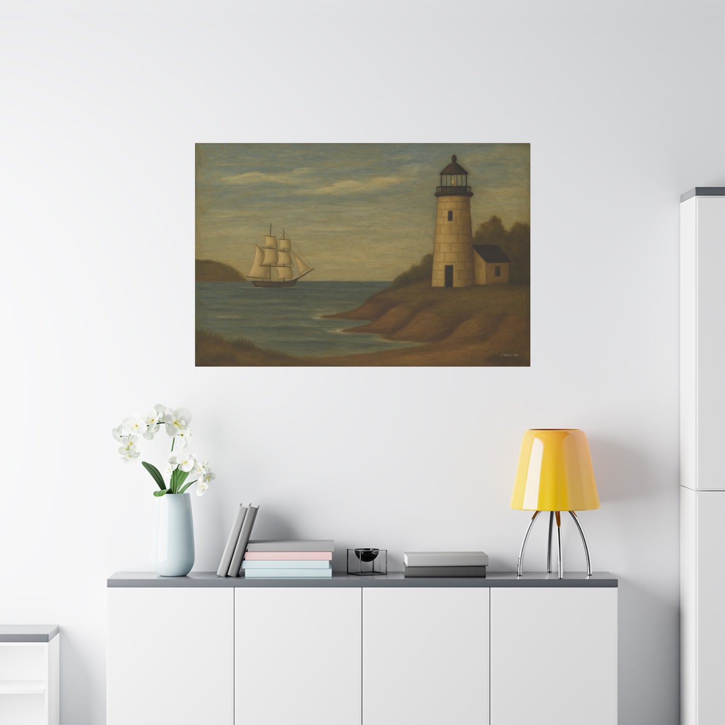 Nautical Canvas Art, Coastal Lighthouse Wall Decor, Home Living Room Decoration, Beach House Gift, Maritime Art Print, Ocean Theme Artwork